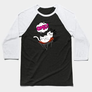 Funny White Cat is on a runaway stretcher Baseball T-Shirt